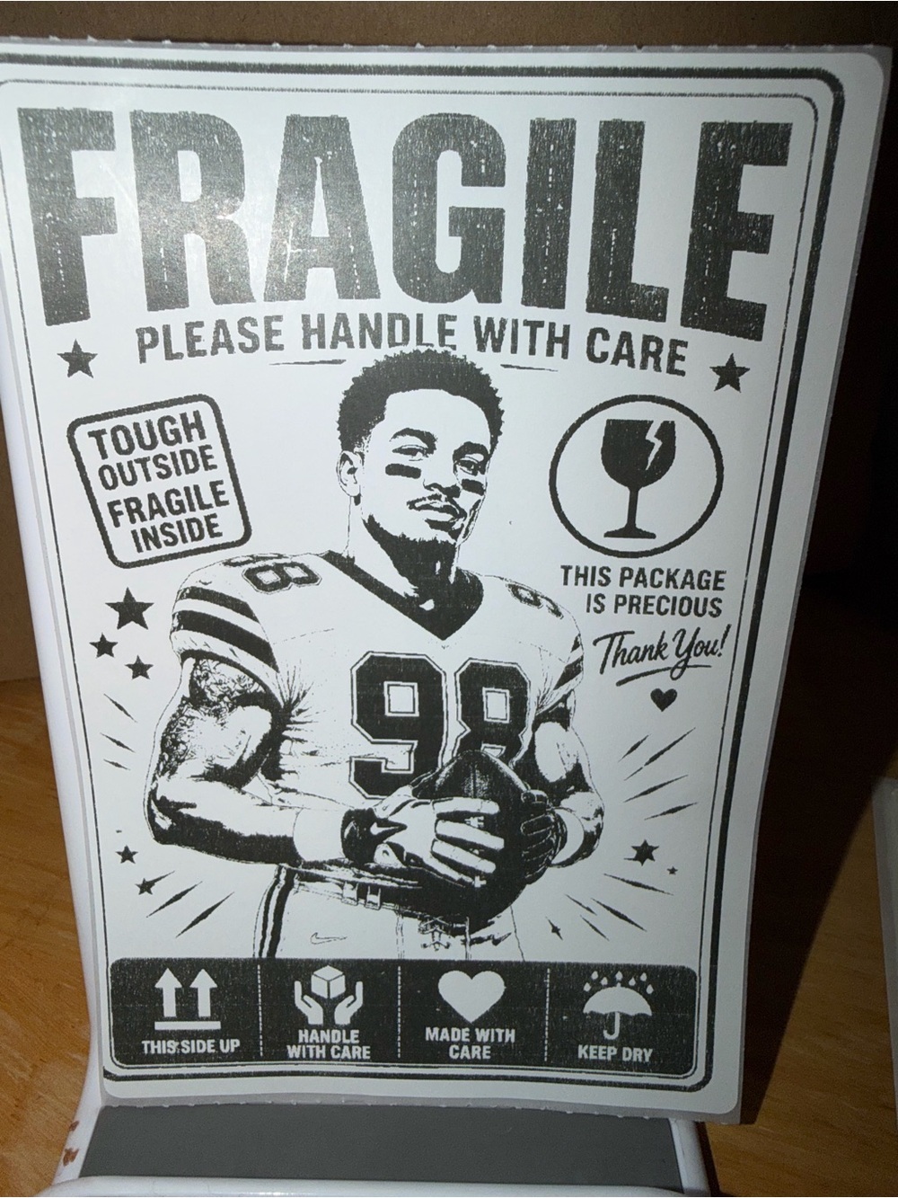 Football Player Fragile Sticker 50 count 4x6